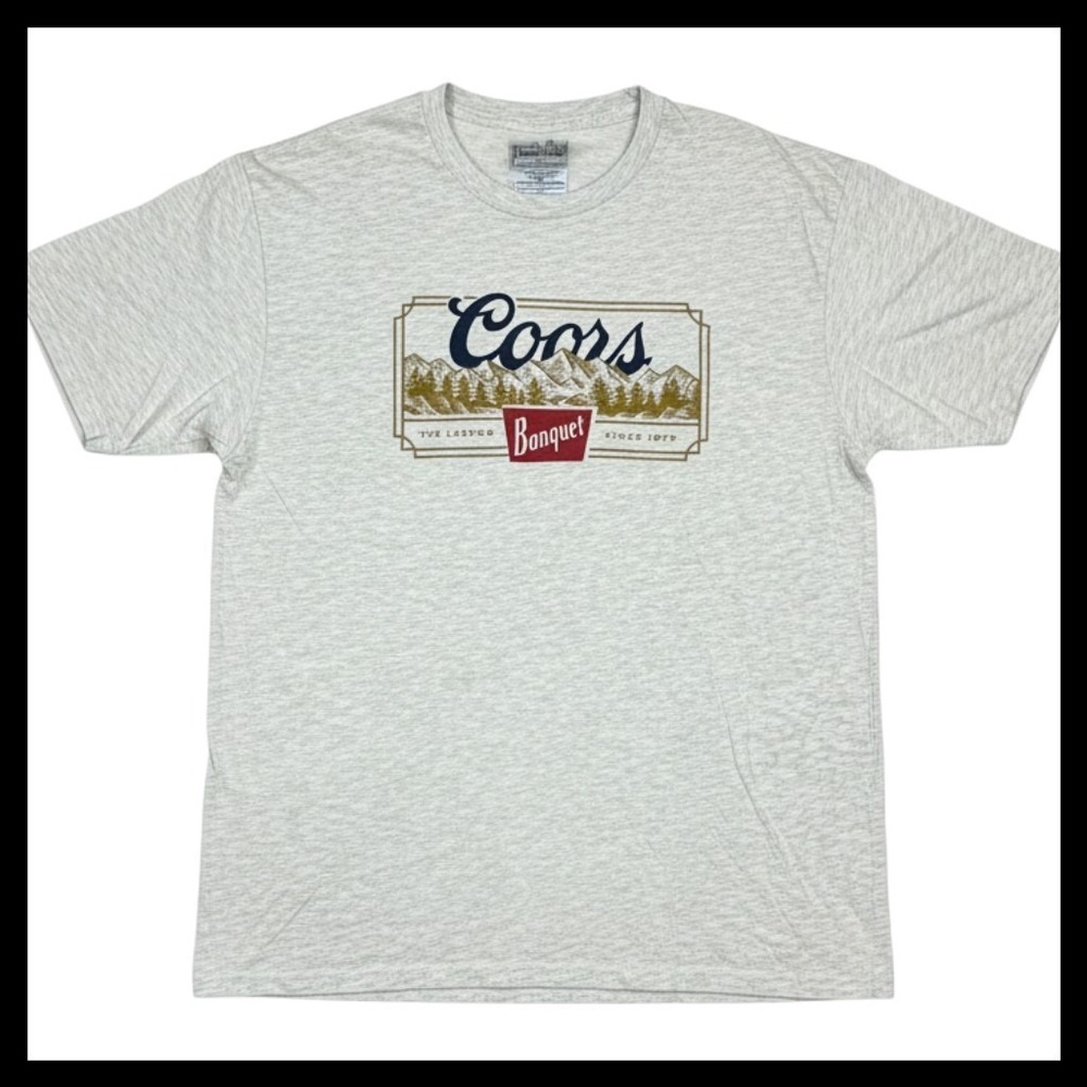 Tee Luv Coors Banquet Beer Graphic T-Shirt Heather Grey Large Mountain Logo